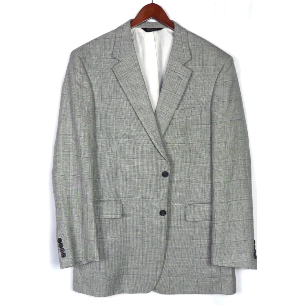 Jos. A. Bank 2 Button Wool/Linen Gray Plaid Blazer Men's 44 Long‎